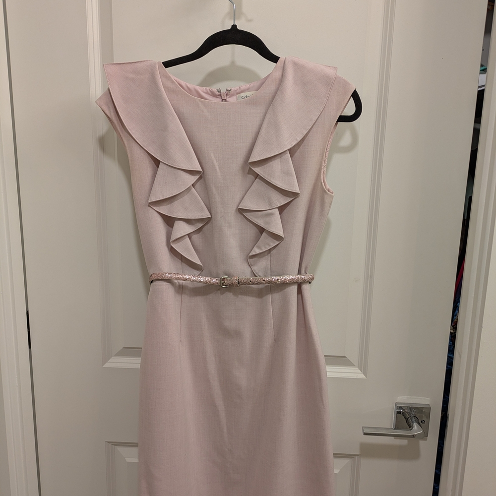 Calvin Klein Soft Pink Midi Dress with Ruffle Detail - Picture 4 of 8